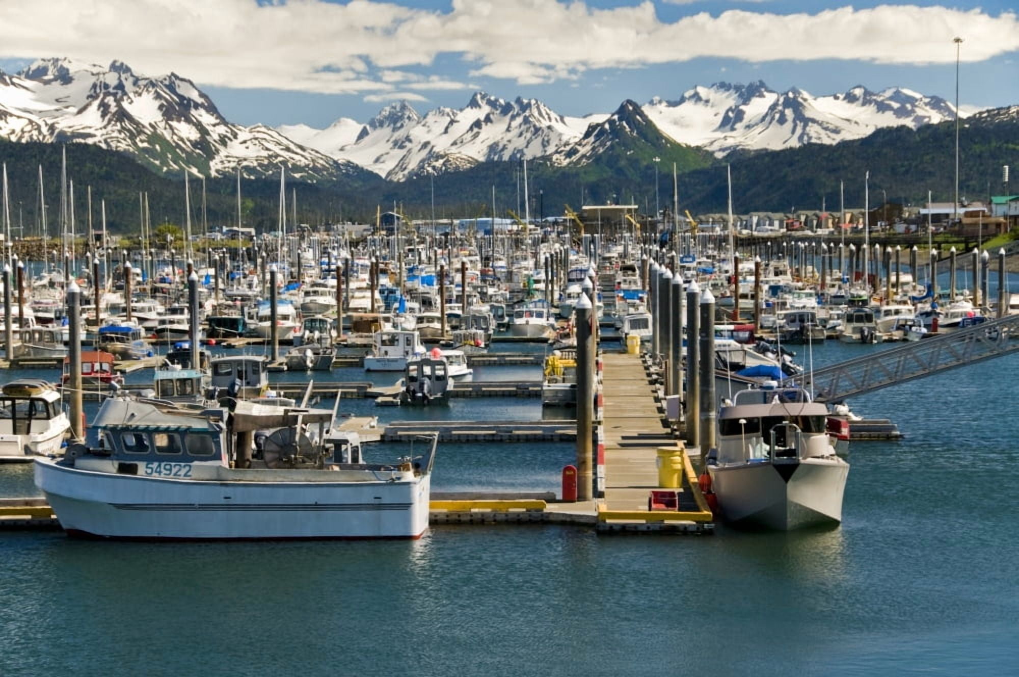 Scenic View Of The Homer Small Boat Harbor With The Kenai Mountains In The Background Southcentral Alaska Canvas Art - Bill Scott  Design Pics (17 x 11)