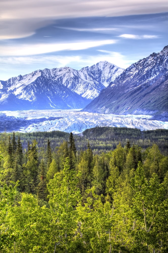 Scenic View Of Matanuska Glacier As Seen From The Glenn Highway In Southcentral Alaska During Summer Hdr Image Canvas Art - Michael Criss Design Pics (22 x 34)