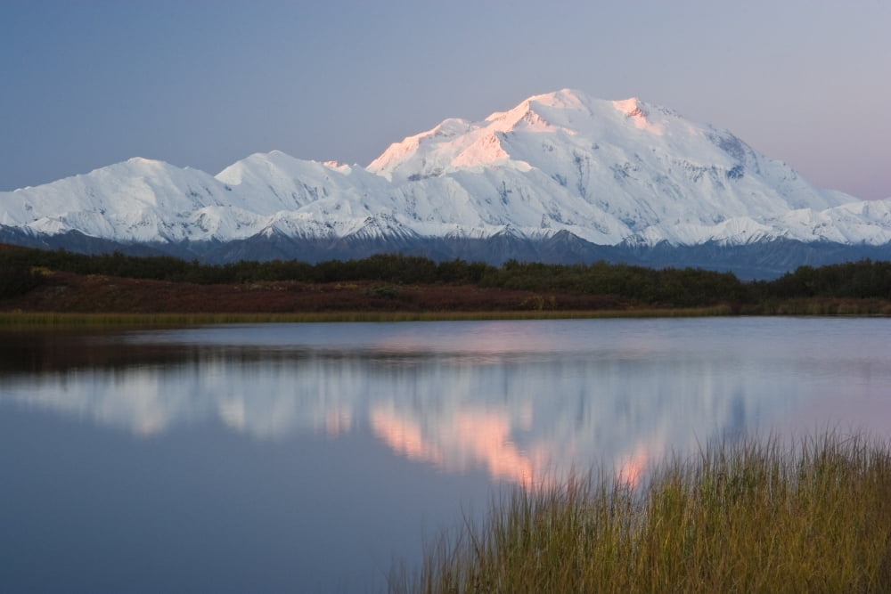 Scenic View Of Mt Mckinley And The Alaska Range From Reflection Pond At Sunset Denali National Park Interior Alaska Autumn Canvas Art - Lynn Wegener Design Pics (34 x 22)
