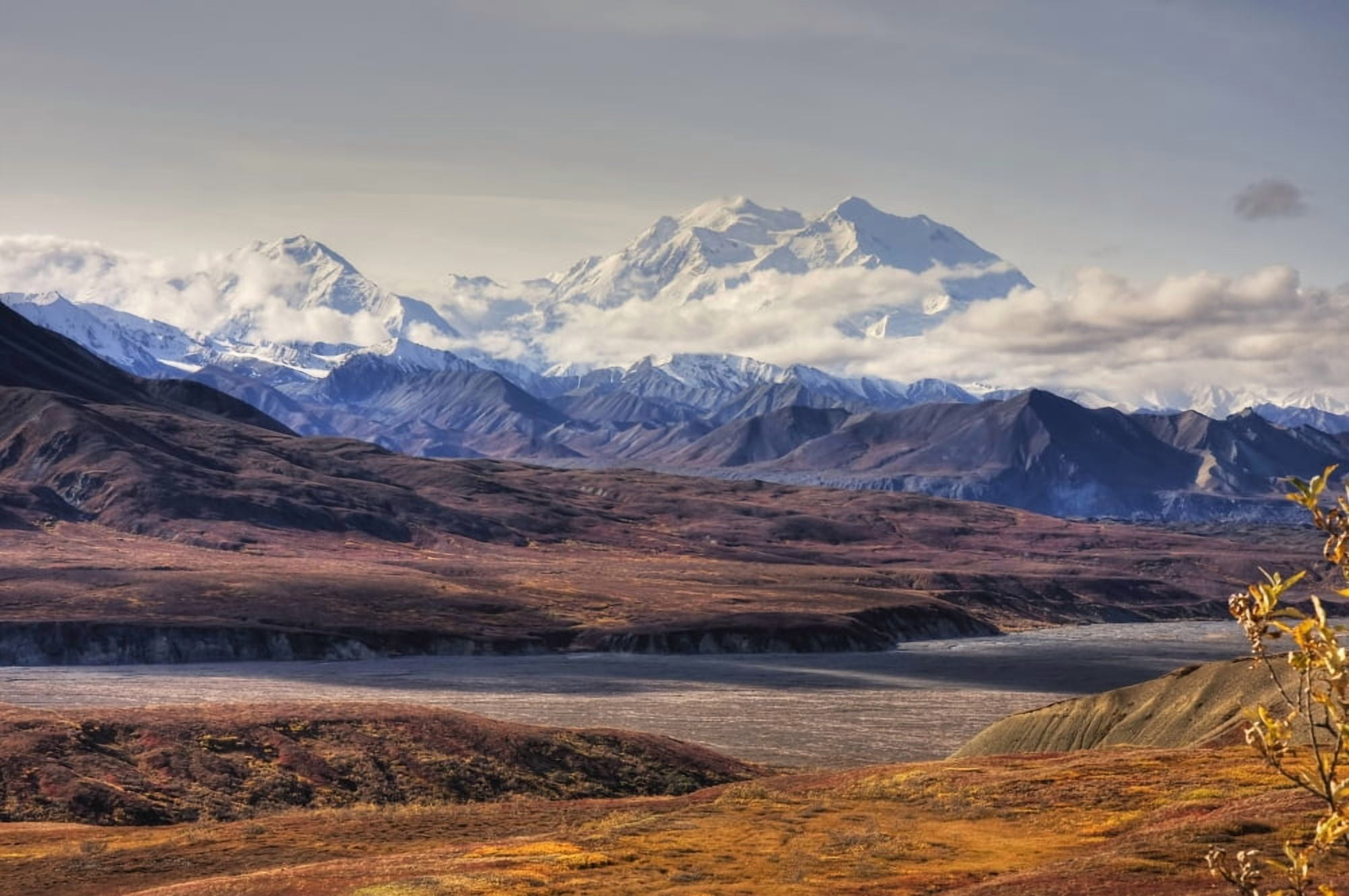 Scenic View Of Mt Mckinley With Colorful Autumn Tundra In The Foreground Denali National Park Alaska Hdr Image Canvas Art - Michael Criss Design Pics (38 x 24)