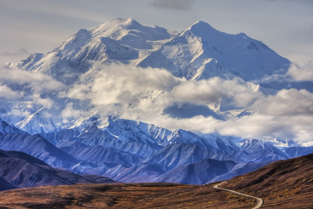 Scenic View Of Mt Mckinley With Colorful Autumn Tundra And The Park Road In The Foreground Denali National Park Alaska Hdr Image Canvas Art - Michael Criss Design Pics (34 x 22)