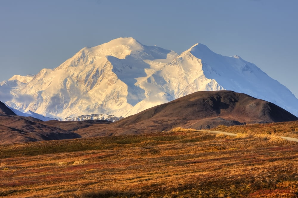 Scenic View Of Mt Mckinley And Colorful Tundra During Autumn In Denali National Park Alaska Hdr Image Canvas Art - Michael Criss Design Pics (34 x 22)