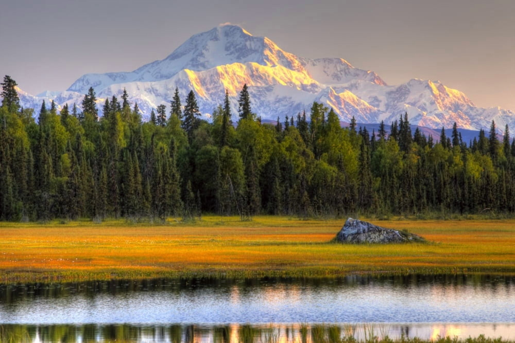 Scenic View Of Mt Mckinley At Sunset As Seen From South Of The Denali National Park Southcentral Alaska Summer Hdr Image Canvas Art - Michael Criss Design Pics (17 x 11)