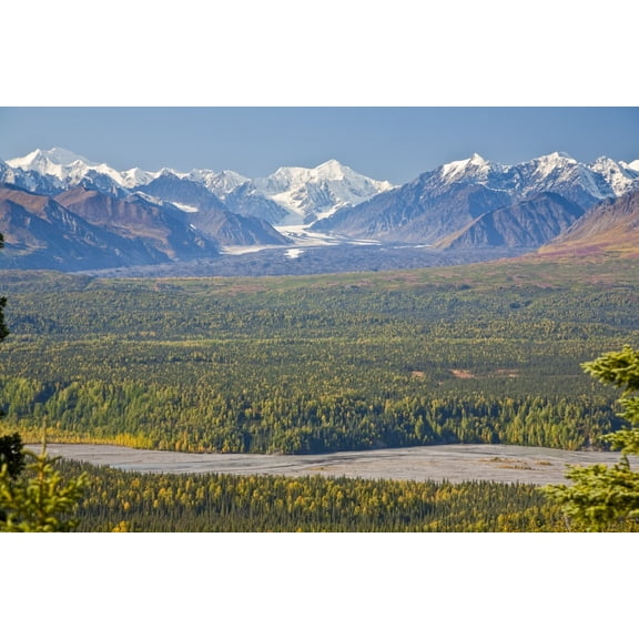 Scenic View Of Alaska Range And Eldridge Glacier Autumn Southcentral Alaska Canvas Art - Jeff Schultz Design Pics (17 x 11)