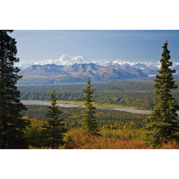 Scenic View Of Alaska Range And Eldridge Glacier Autumn Southcentral Alaska Canvas Art - Jeff Schultz Design Pics (38 x 24)