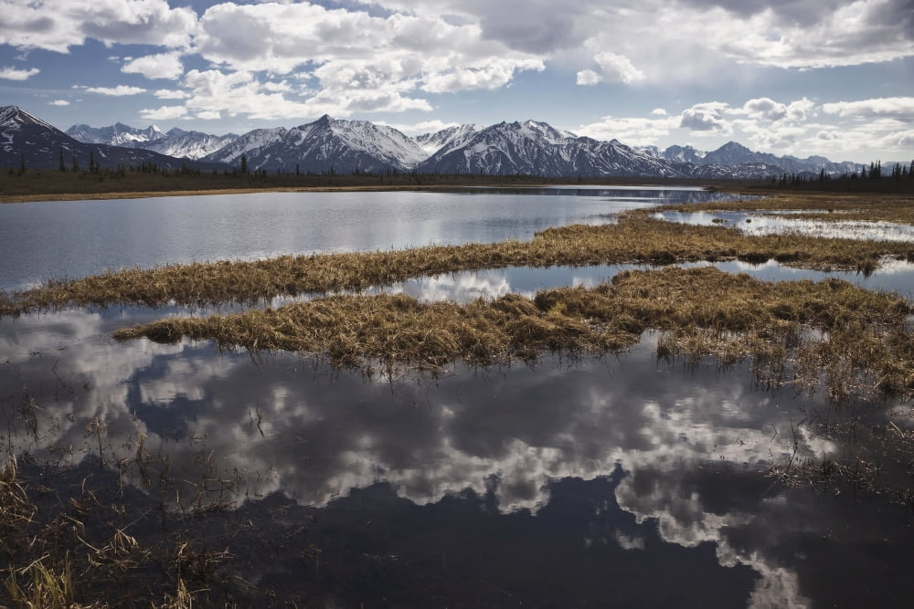 Scenic View Of Clouds Reflecting In Knob Lake Along The Glenn Highway Southcentral Alaska Canvas Art - Hal Gage Design Pics (19 x 12)