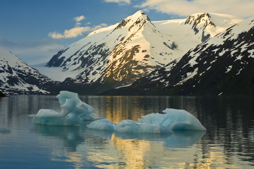Scenic View Of Dawn Over Portage Lake With Icebergs In The Foreground Southcentral Alaska Canvas Art - Michael DeYoung Design Pics (17 x 11)