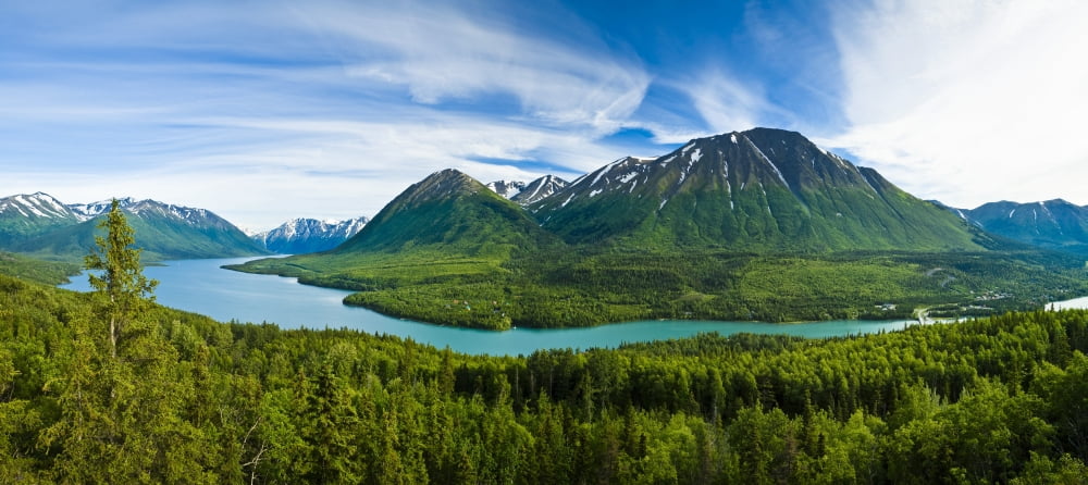 Scenic View Of Kenai Lake And River Above Cooper Landing Southcentral Alaska Canvas Art - Michael DeYoung Design Pics (20 x 9)
