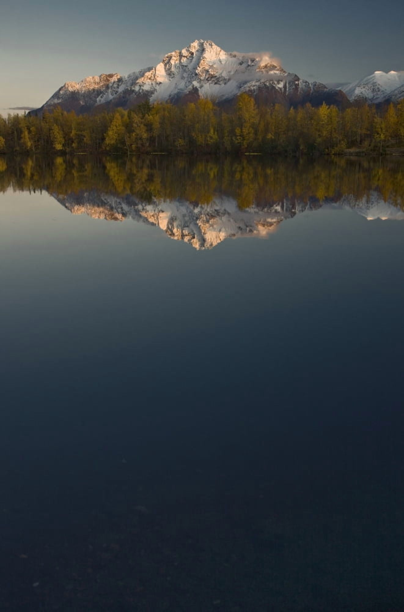 Scenic View Of Pioneer Peak Reflecting In Echo Lake At Sunset Southcentral Alaska Canvas Art - Hal Gage Design Pics (11 x 17)