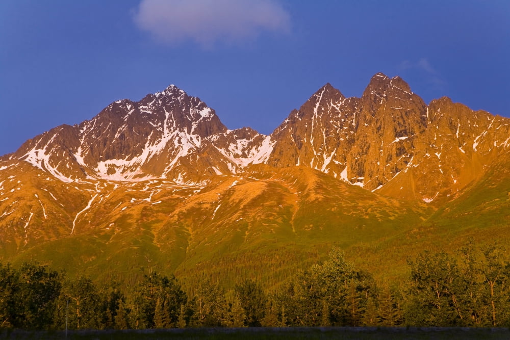 Scenic View Of Twin Peaks As Seen From Knik River In Southcentral Alaska During Summer Canvas Art - Michael DeYoung Design Pics (34 x 22)