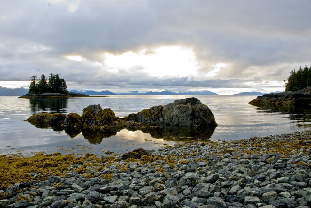 Scenic View Of The The Sun Setting Over Prince William Sound In Lower Herring Bay Off The North End Of Knight Island Southcentral Alaska Summer Canvas Art - Cathy Hart Design Pics (34 x 22)