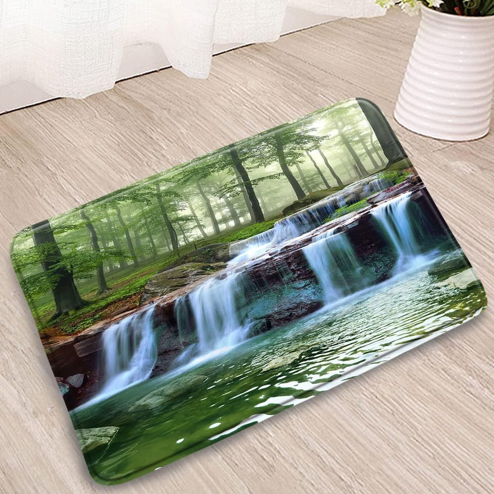 Scenic Waterfall Bath Mat Nature Green Forest Tree Spa Water Lake ...