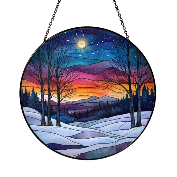 Scenic Winter Window Art – Stained Glass Style Decorative Hanging