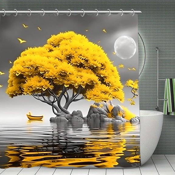 Scenic Yellow Tree Shower Curtain 70.8x70.8 Inch,Bathroom Shower Curtain,Home Waterproof Fabric Shower Curtain Bathtub Decor with Hooks