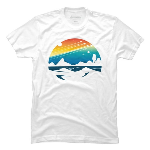 Scenic colorful space view shuttle pilot science fiction art Mens White Graphic Tee - Design By Humans XL