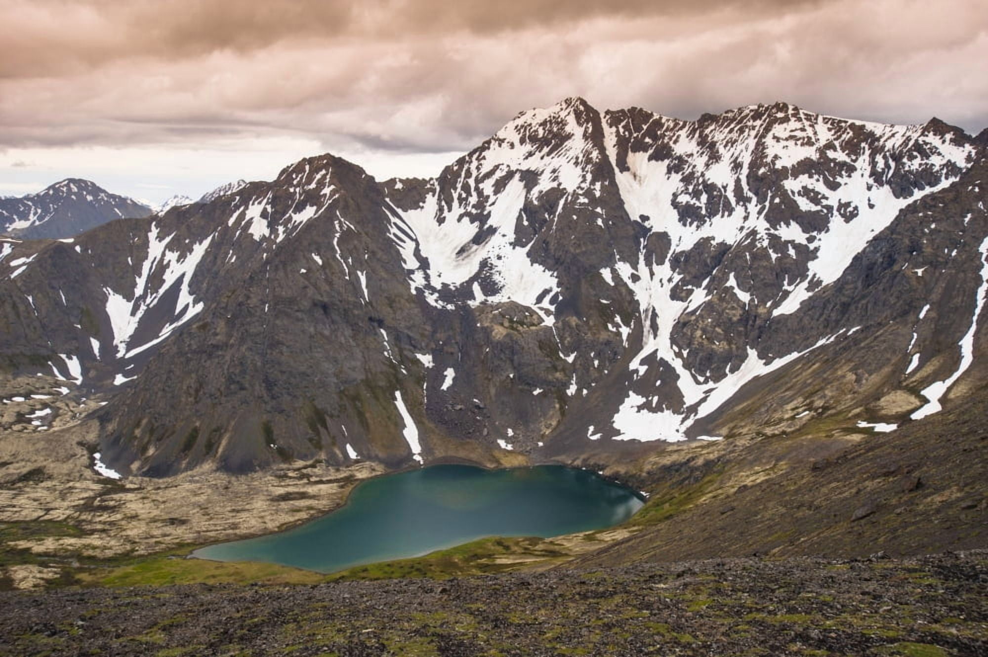 Scenic view of Skip Lake and valley from Ship Pass in the Chugach State Park near Anchorage Southcentral Alaska summer Canvas Art - Michael Jones Design Pics (19 x 12)