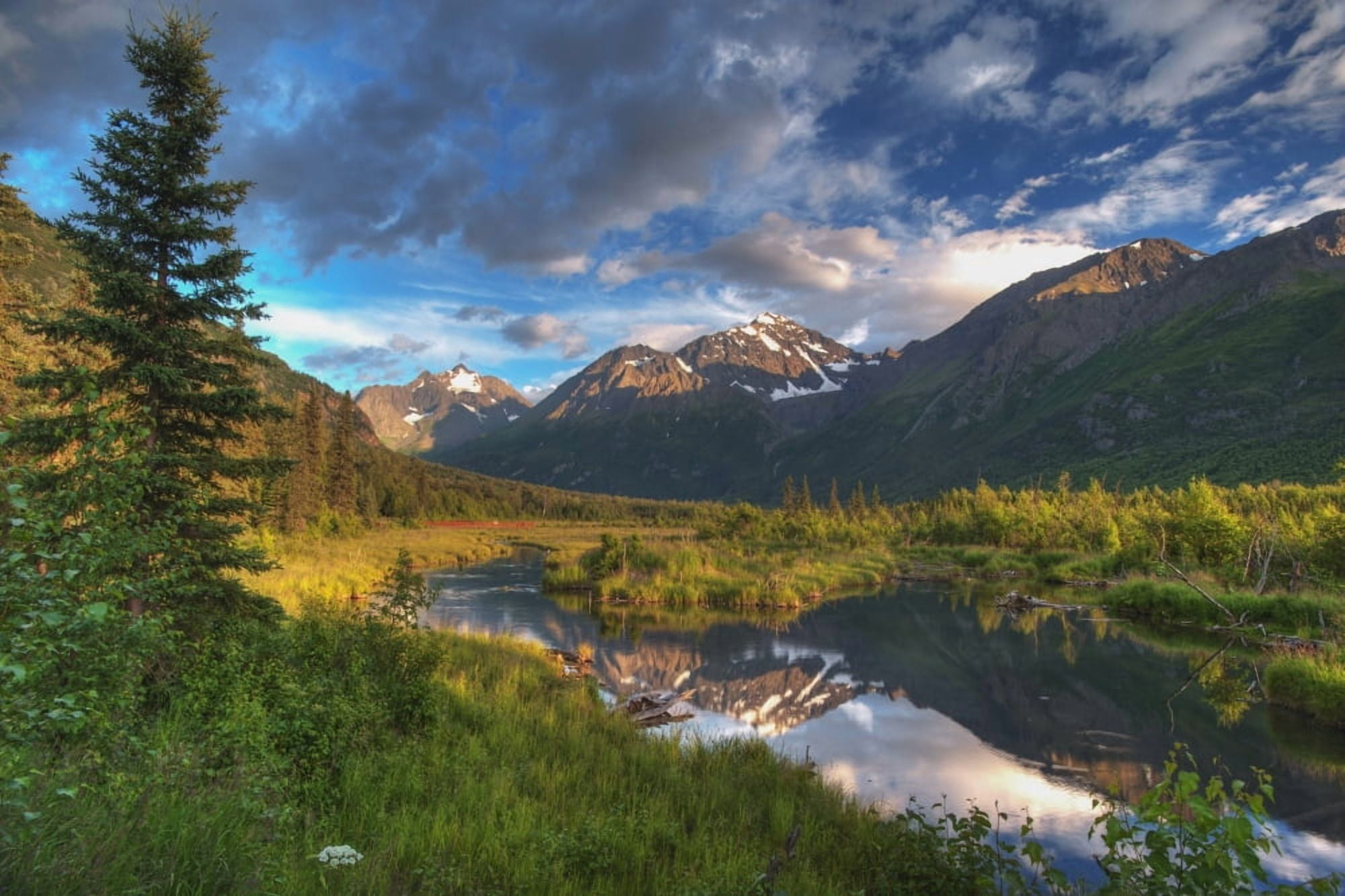 Scenic view of Eagle River Valley and Chugach Mountains at sunset Southcentral Alaska HDR Canvas Art - Michael Jones Design Pics (38 x 24)