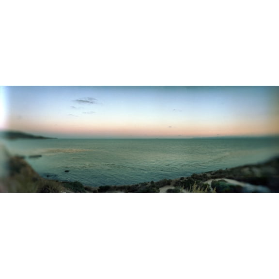 Scenic view of Rocky Coastline and the Pacific Ocean at sunset Long Beach Los Angeles County California USA Canvas Art - Panoramic Images (12 x 30)