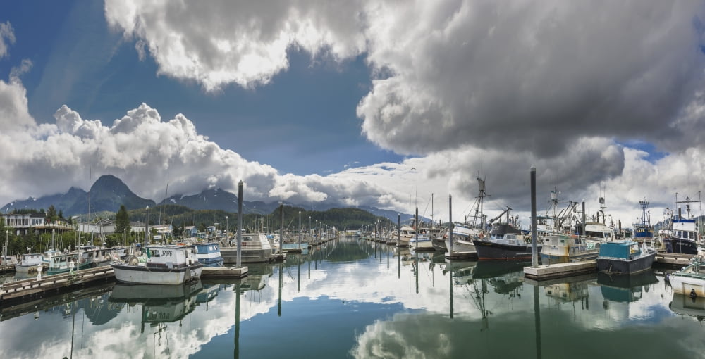 Scenic view of the Cordova small boat harbor Prince William Sound Southcentral Alaska USA Canvas Art - Kevin Smith Design Pics (23 x 11)