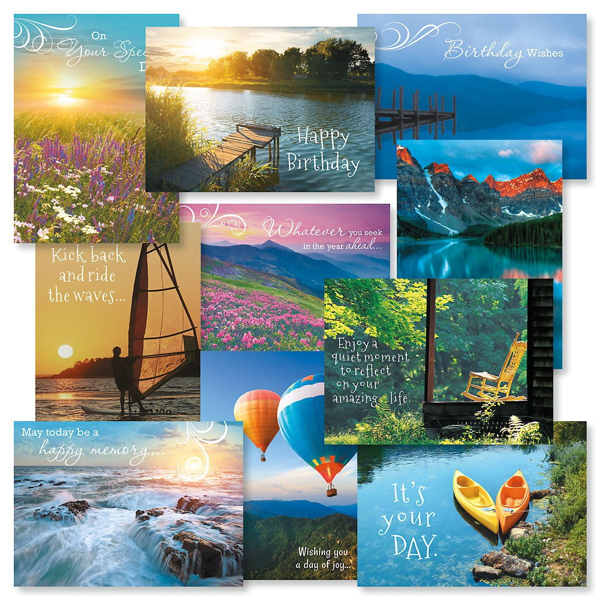 Scenics Birthday Greeting Card Value Pack Set of 20 (10 designs