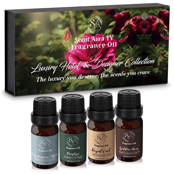 Scent Aura IV Fragrance Oil Set of 4 - Luxury Hotel & Designer Collection Diffuser oil Scents| Candle Making Supplies Holiday Gift Set | Diffuser Essential Oils