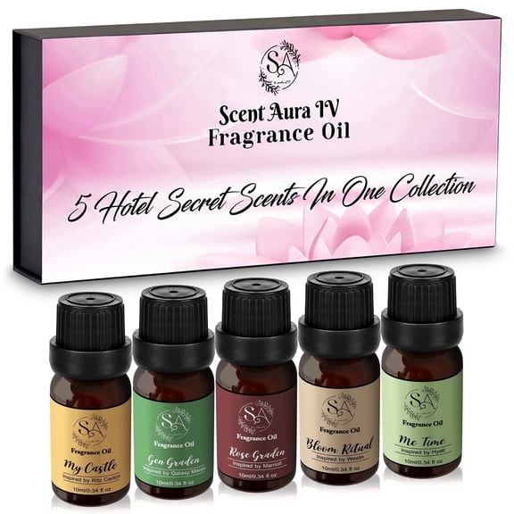 Scent Aura IV Fragrance Oils - 5 Hotel Secret Scents in One Collection Inspired by Marriott Ritz Carlton Park Hyatt Westin & Galaxy Macau for Diffusers