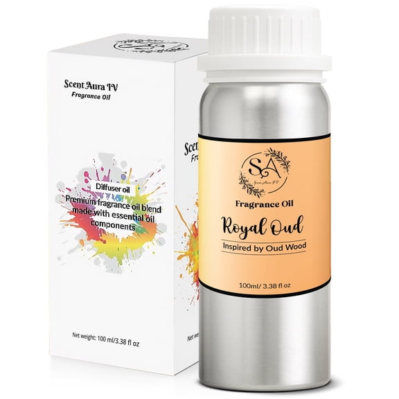 Scent Aura IV Royal Oud Diffuser Oil Inspired by Oud Wood (3.38 Fl Oz|100ml, Hotel Inspired Diffuser Oil- Scent Notes: Cardamom, Vanilla, Sandalwood, Amber)