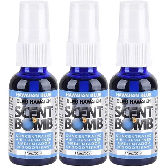 Scent Bomb 100% Concentrated Air Freshener Car/Home Spray [Choose The Scent] (Hawaiian Blue, 3 Bottles)