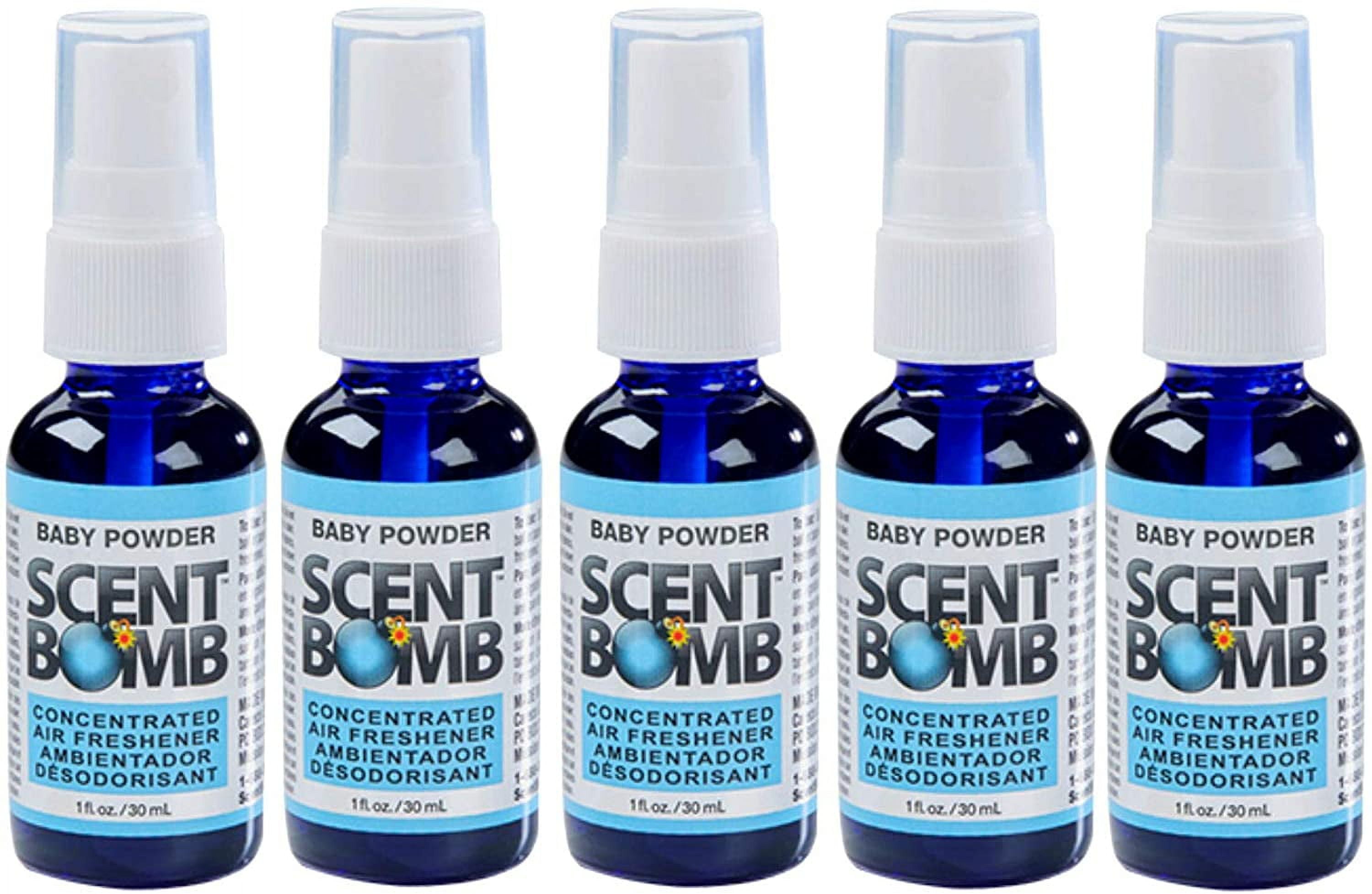 Scent Bomb Air Freshener Spray, 100 % Oil Based Concentrated Air Freshener, Air Freshener Spray for Car, Room, Bathroom and Odor Eliminator, Baby Powder, 5 Pack
