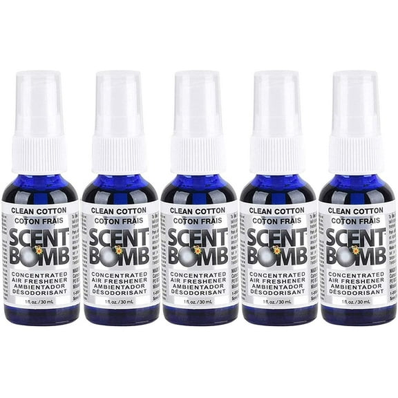 Scent Bomb Air Freshener Spray, 100 % Oil Based Concentrated Air Freshener, Air Freshener Spray for Car, Room, Bathroom and Odor Eliminator, Clean Cotton, 5 Pack