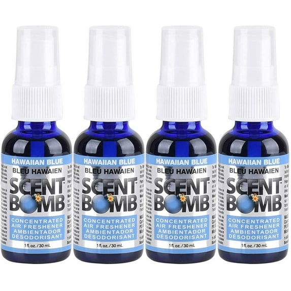 Scent Bomb Air Freshener Spray, 100 % Oil Based Concentrated Air Freshener, Air Freshener Spray for Car, Room, Bathroom and Odor Eliminator, Hawaiian Blue, 4 Pack
