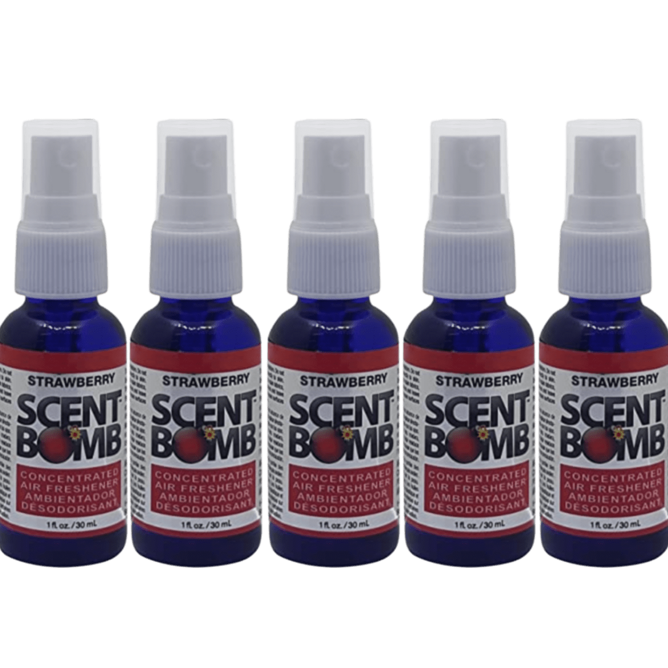 Scent Bomb Air Freshener Spray, 100 % Oil Based Concentrated Air Freshener, Air Freshener Spray for Car, Room, Bathroom and Odor Eliminator, Strawberry, 5 Pack