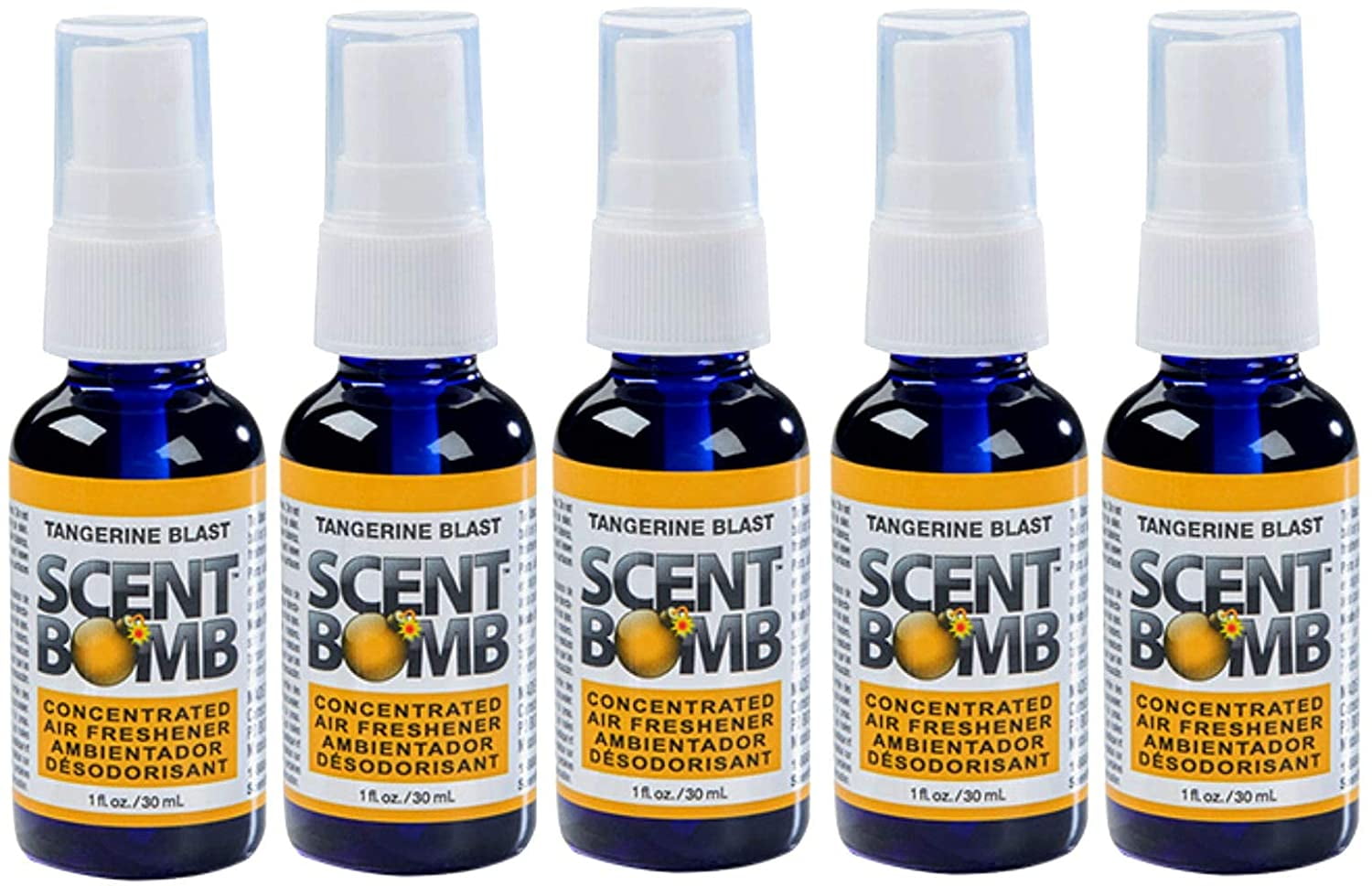 Scent Bomb Air Freshener Spray, 100 % Oil Based Concentrated Air Freshener, Air Freshener Spray for Car, Room, Bathroom and Odor Eliminator, Tangerine Blast, 5 Pack