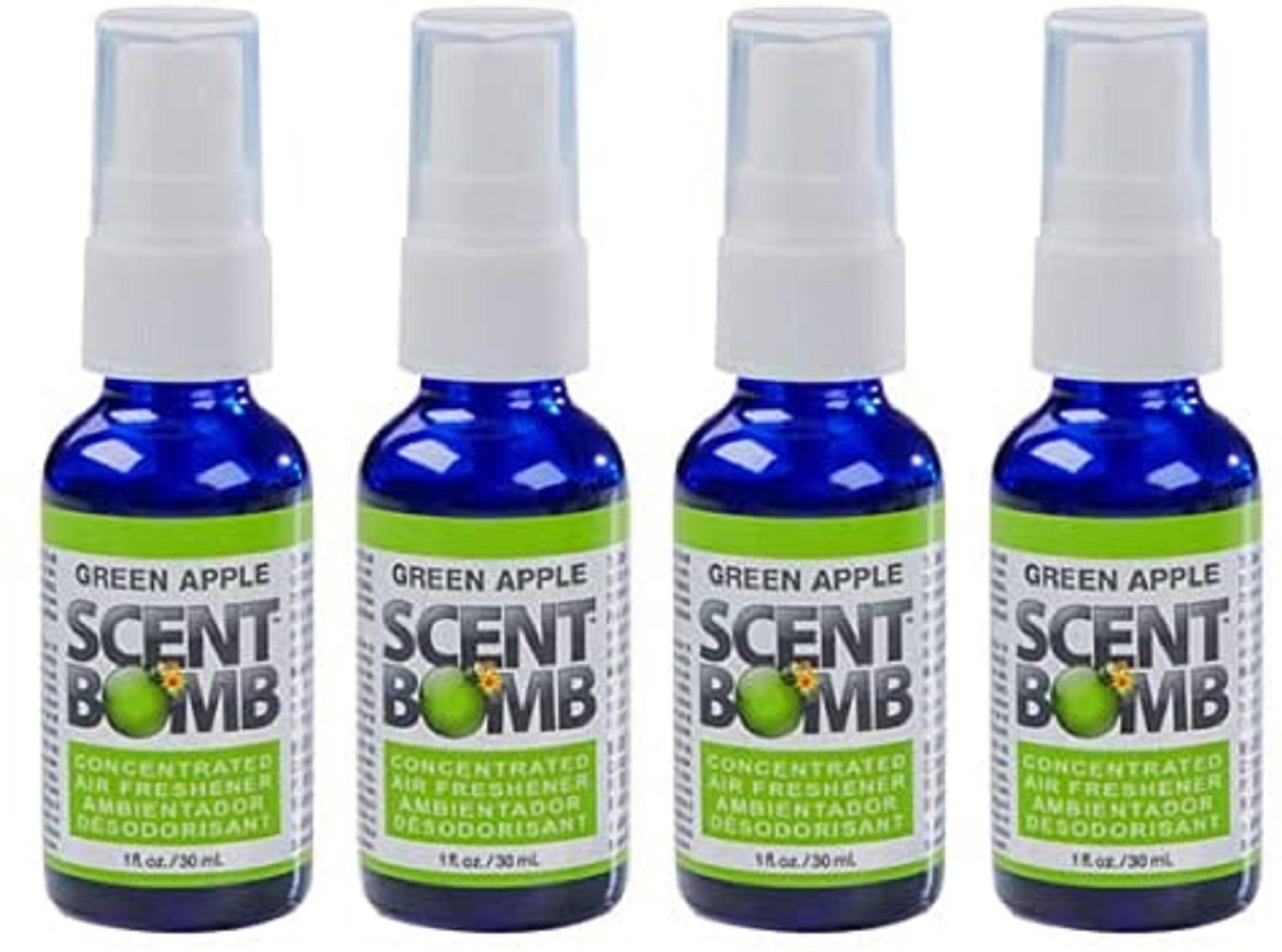 Scent Bomb Air Freshener Spray, 100 % Oil Based Concentrated Air Freshener, Air Freshener Spray for Car, Room, Bathroom and Odor Eliminator, Green Apple, 4 Pack