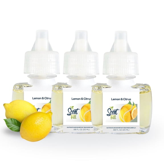 Scent Fill 100% Natural Citrus & Lemon Plug in Air Freshener, 3 Scented Oil Refills