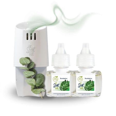 Scent Fill 100% Natural Eucalyptus Plug in Air Freshener Starter Kit, Scented Oil Refills, 2 Refills + Diffuser