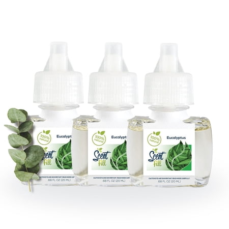 Scent Fill 100% Natural Eucalyptus Plug in Refill Essential Oil Air Freshener, 3 Scented Oil Refills