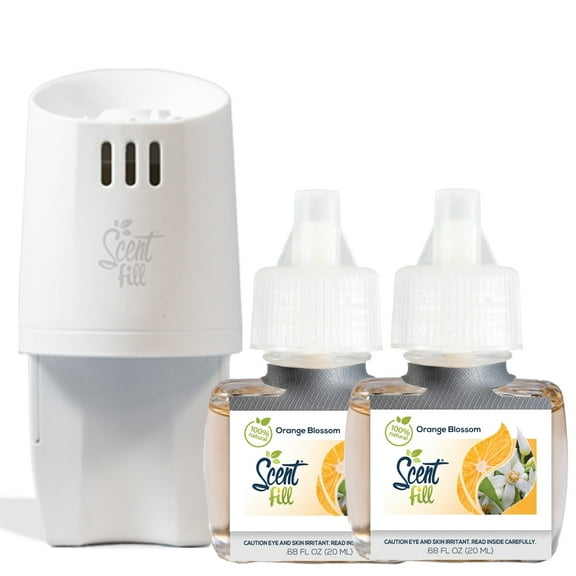Scent Fill 100% Natural Orange Blossom Plug in Air Freshener, Scented Oil Refills, 2 Refills + Diffuser
