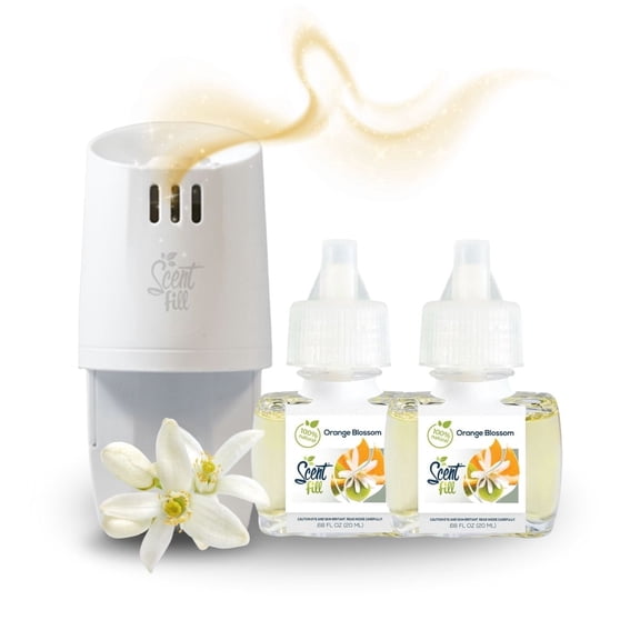 Scent Fill 100% Natural Orange Blossom Plug in Air Freshener, Scented Oil Refills, 2 Refills + Diffuser
