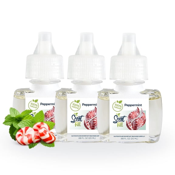 Scent Fill 100% Natural Peppermint Scented Oil Plug in Refills Air Freshener, 3 Scented Oil Refills