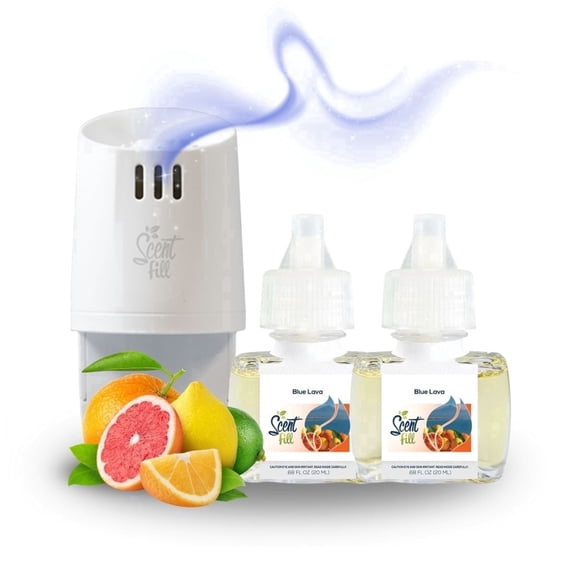 Scent Fill Blue Lava Plug in Air Freshener Starter Kit, Scented Oil Refills, 2 Refills Diffuser