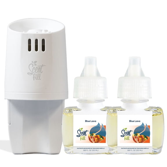 Scent Fill Blue Lava Plug in Air Freshener Starter Kit, Scented Oil Refills, 2 Refills + Diffuser