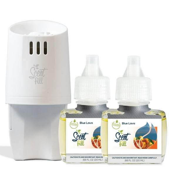 Scent Fill Blue Lava Plug in Air Freshener Starter Kit, Scented Oil Refills, 2 Refills + Diffuser