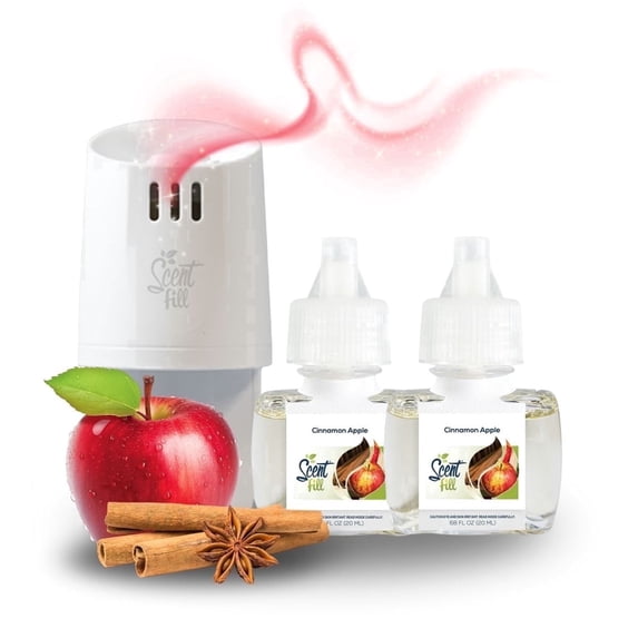 Scent Fill Cinnamon Apple Plug in Air Freshener Starter Kit, Scented Oil Refills, 2 Refills + Diffuser