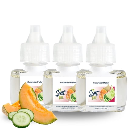 Scent Fill Cucumber Melon Plug in Refill Air Freshener, 3 Scented Oil Refills