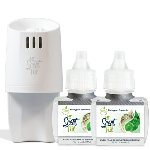 Scent Fill Eucalyptus Spearmint Plug in Air Freshener, Scented Oil Refills, 2 Refills + Diffuser