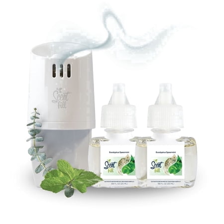 Scent Fill Eucalyptus Spearmint Plug in Air Freshener Starter Kit, Scented Oil Refills, 2 Refills + Diffuser