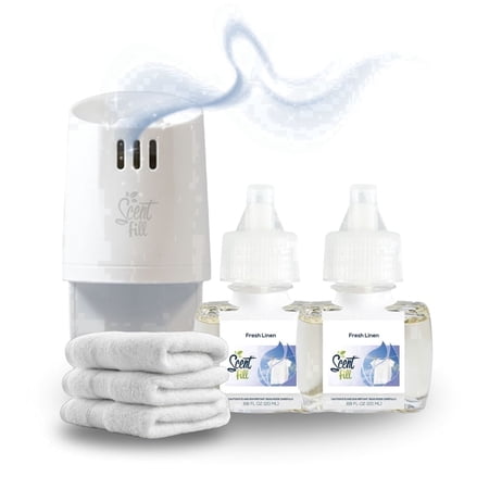 Scent Fill Fresh Linen Plug in Air Freshener Starter Kit, Scented Oil Refills, 2 Refills + Diffuser