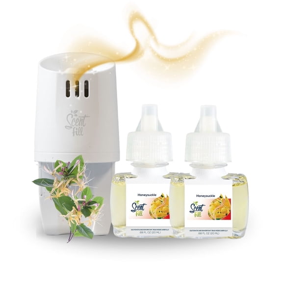 Scent Fill Honeysuckle Plug in Air Freshener, Scented Oil Refills, 2 Refills + Diffuser