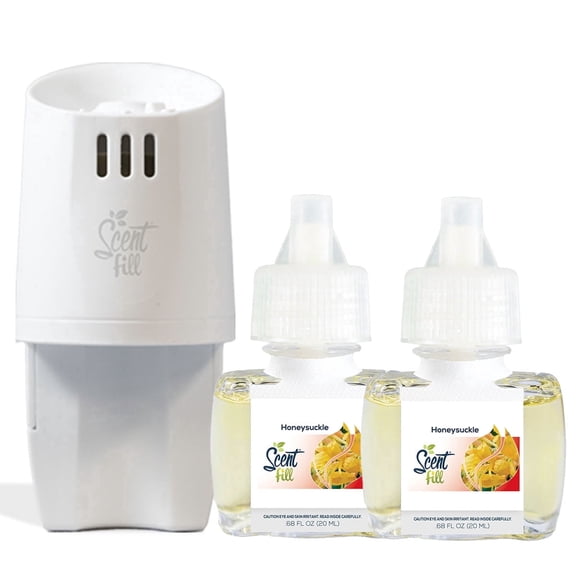 Scent Fill Honeysuckle Plug in Air Freshener, Scented Oil Refills, 2 Refills + Diffuser